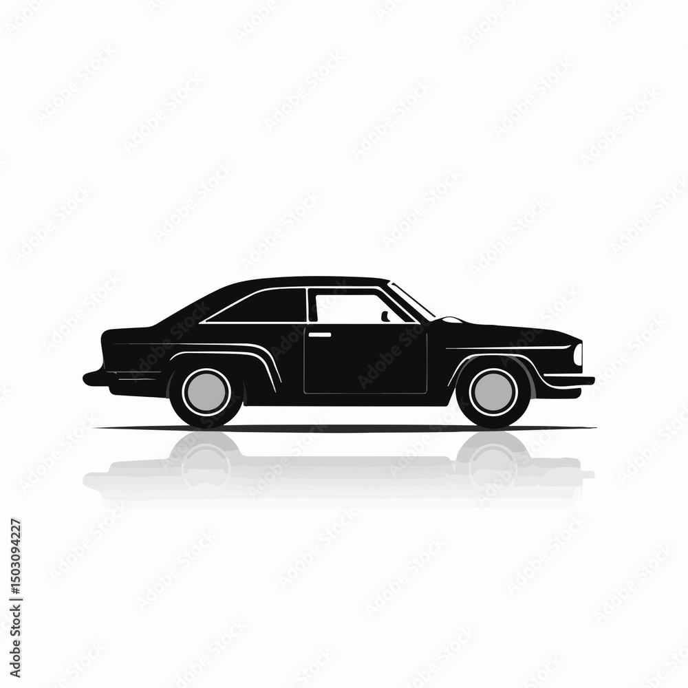 Fototapeta premium Sleek Classic Car Silhouette: A minimalist, stylized illustration of a vintage coupe, exuding timeless automotive elegance. 