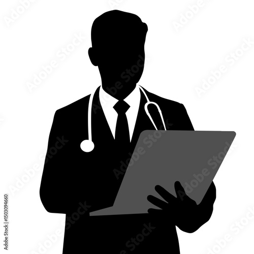 Doctor silhouette with stethoscope and chart – black medical avatar icon