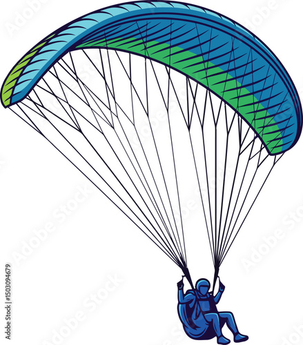 paraglider with a striking blue and green canopy, showcasing the exhilarating experience of this extreme sport.