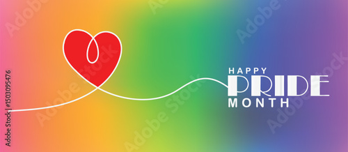  Colorful Pride Month banner featuring a rainbow heart and vibrant gradient background, symbolizing LGBTQ+ love, equality, and celebration in June.