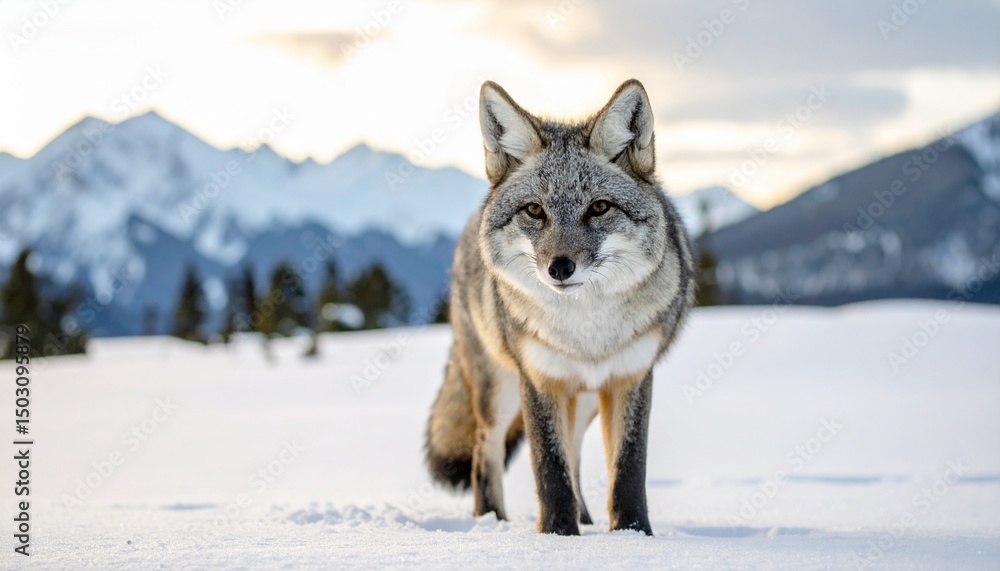 Fototapeta premium Gray Fox hunts for next meal 