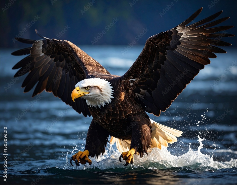 Fototapeta premium Bald Eagle Flying and Fishing