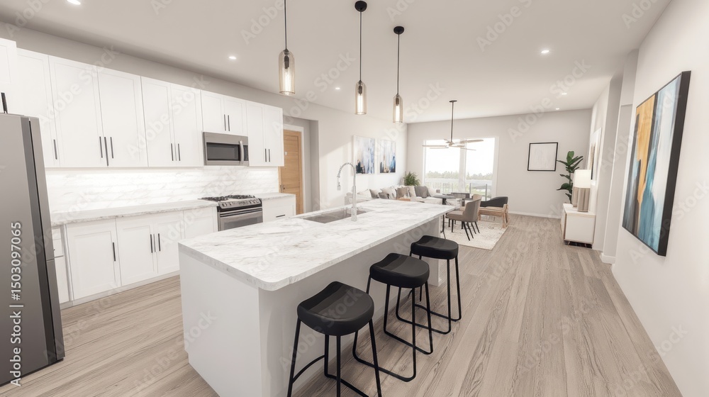 Fototapeta premium Modern kitchen and living area design.