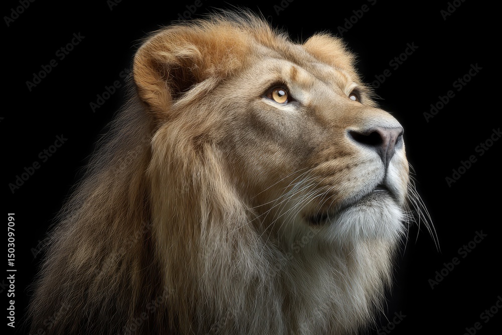 Obraz premium Majestic Lion Portrait: A Serene, Dramatic Study