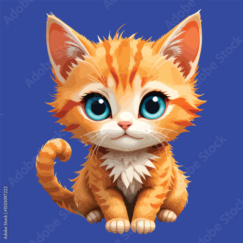 High quality vector illustration of a fluffy baby cat with detailed fur and expressive face ideal for greeting cards nursery decor and animal lover merchandise.