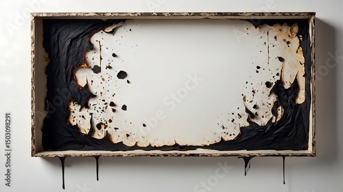 Charred paper framed abstract art burnt edges