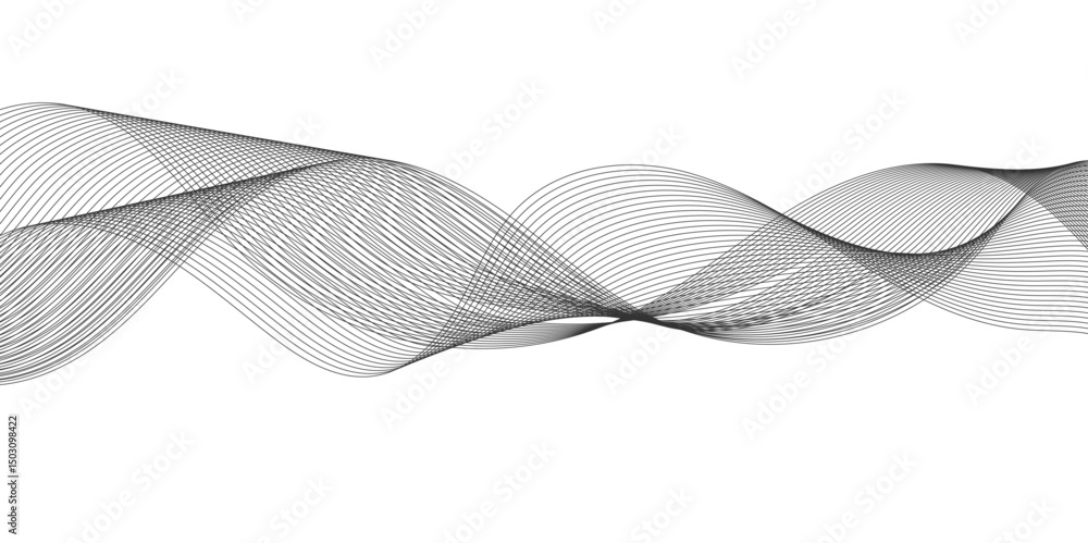 Fototapeta premium Abstract digital stylized black and grey curved wavy line art element for design white Striped line texture background. Vector illustration. 