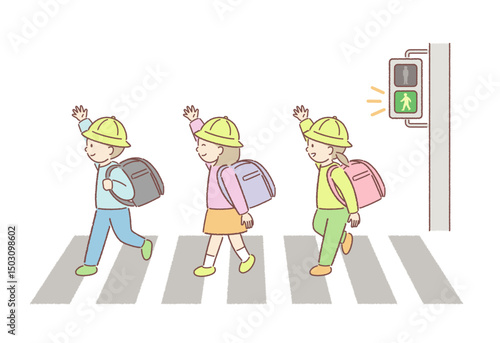 横断歩道で左右確認する小学生のイラスト②
