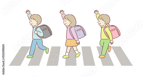 横断歩道で左右確認する小学生のイラスト⑤