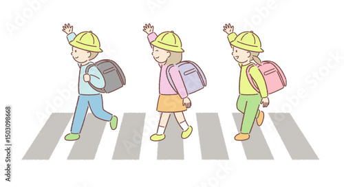 横断歩道で左右確認する小学生のイラスト④