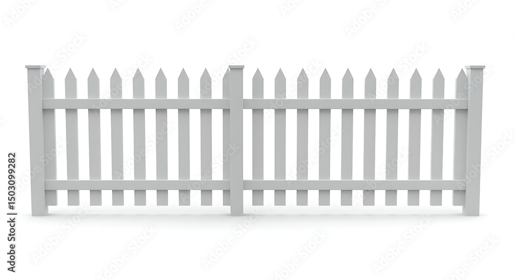 Light gray picket fence isolated on white background