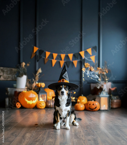 halloween pumpkin and dog