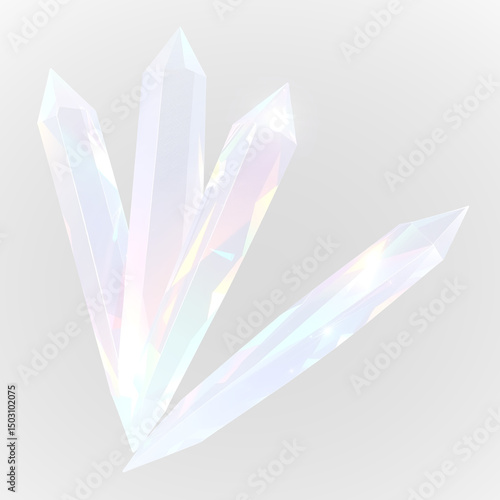 Crystal glow and prism sparkle beam over rainbow reflection and light flare, transparent background with PNG shine and glitter crystal elements in abstract design effect and crystal surface PNG.