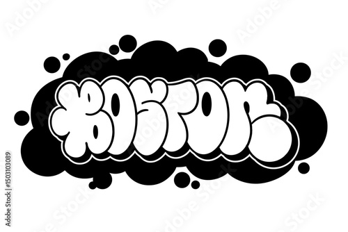 Graffiti throw-up text "BOSTON" in bold vector style with black and white design on transparent background. Urban street art vibe, perfect for hip-hop, edgy posters, and graffiti projects.