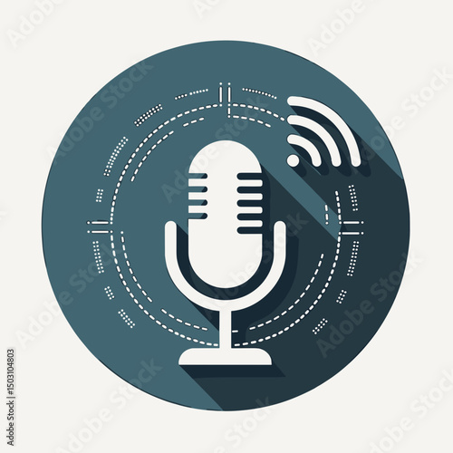 Microphone icon on teal circle, for podcasting