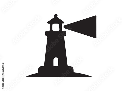 Lighthouse guiding through the darkness: A silhouetted lighthouse beam illuminates the darkness, symbolizing guidance and hope in a captivating visual.Lighthouse silhouette with coastal landscape and 