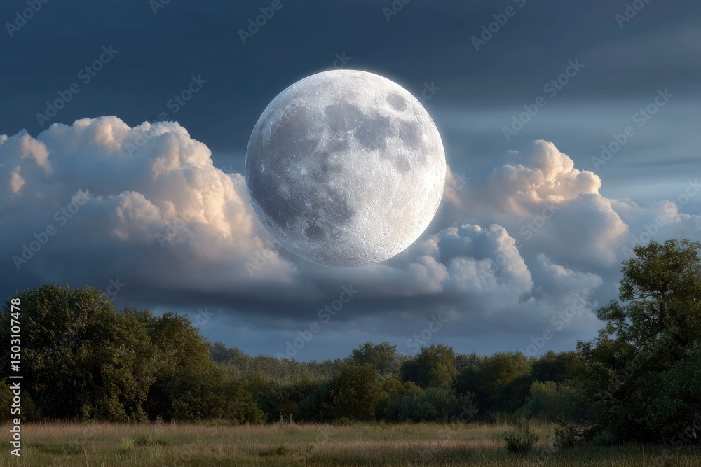 Serene Moonlight over Tranquil Landscape: A Dreamlike Nocturne Serene Moonlight over Tranquil Landscape: A Dreamlike Nocturne