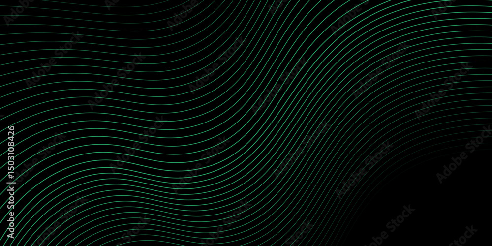 Abstract background with waves for banner. Medium banner size. Vector background with lines. Element for design isolated on black. Black, green and blue. Ocean, night, card,eps10 Abstract background with waves for banner. Medium banner size. Vector background with lines. Element for design isolated on black. Black, green and blue. Ocean, night, card,eps10