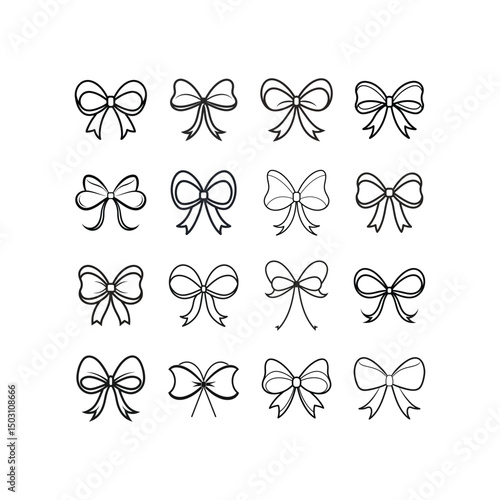 Bow Double Loop Silhouette Line Art With White