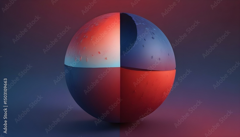 Naklejka premium Abstract 3d sphere divided into colorful quadrants with diverse textures and surfaces.
