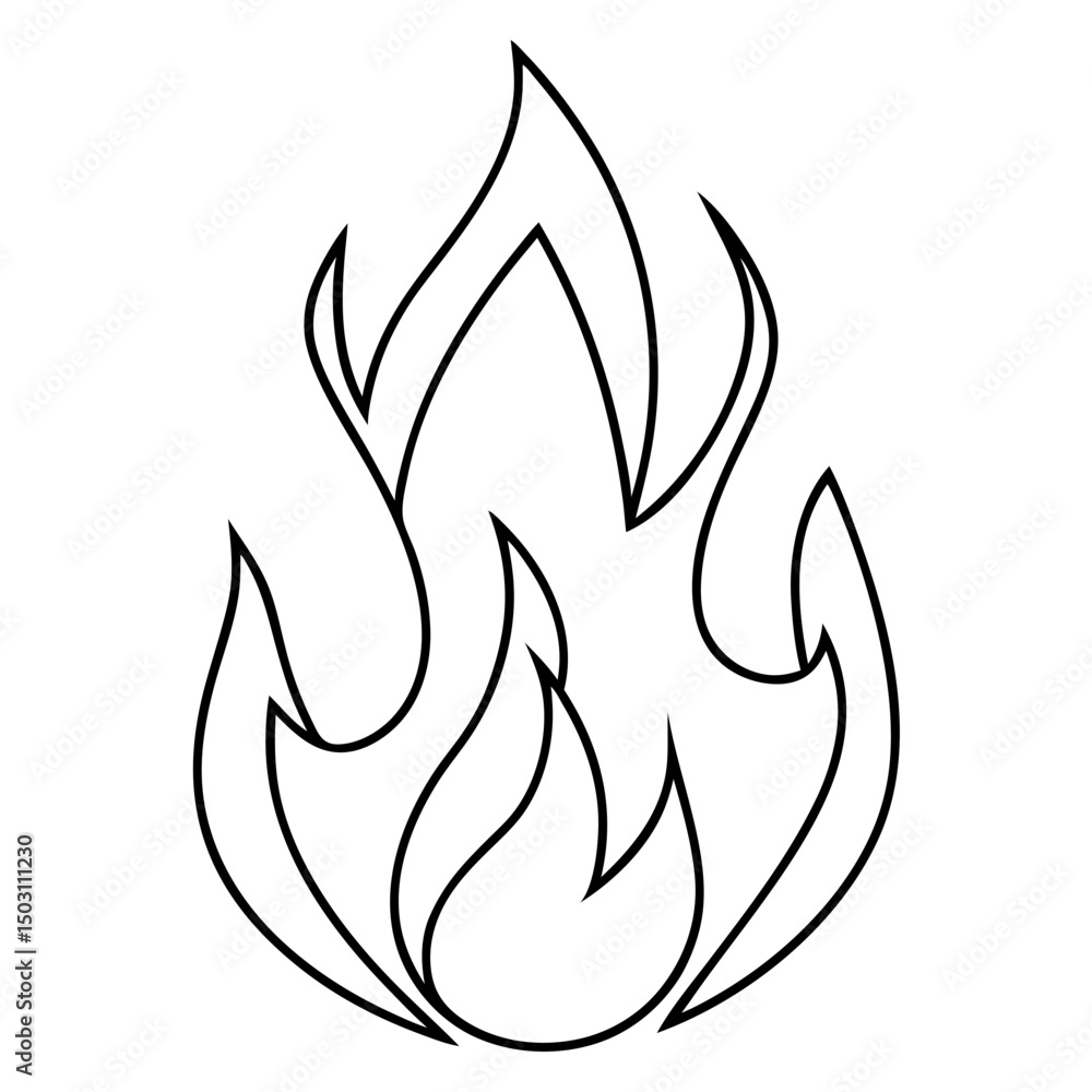 Flame graphic, line art style, black and white, for design projects Flame graphic, line art style, black and white, for design projects