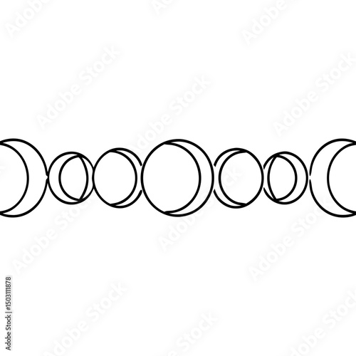 Moon phases line art, black and white, for design projects