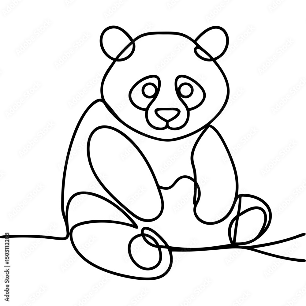 Naklejka premium Giant panda line drawing, single continuous line art, black and white, for children's books