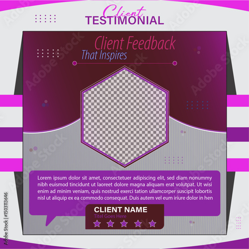 Client testimonial vector design template, client testimonial social media web banner template, customer feedback testimonial vector template, client review.