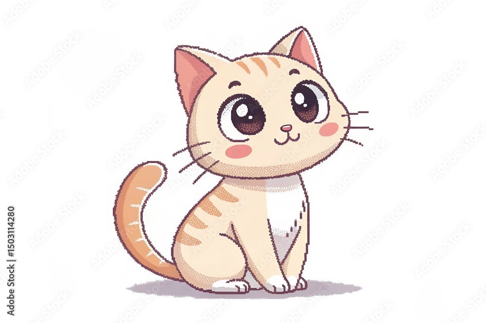 Fototapeta premium Cute Pixel Art Cat on White Background