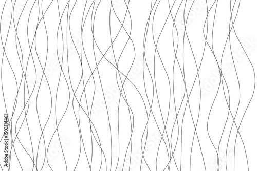 A seamless abstract pattern made of thin, wavy black lines on a white background. This minimalist and modern design is suitable for use in textile printing, wallpapers, backgrounds, packaging