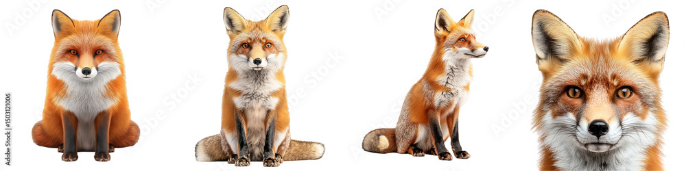 Fototapeta premium Realistic Rendering of a Fox in Full Orange Color Displaying Various Poses