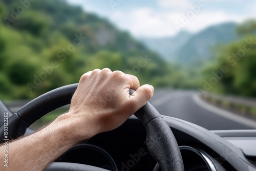 Wallpaper Mural Hand on Wheel: Serene Mountain Drive Photography Torontodigital.ca