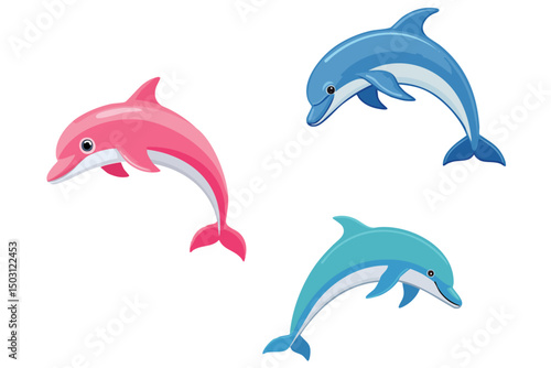 カラフルなイルカのイラスト素材セット