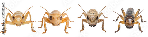 Detailed Depiction of Various Mole Crickets with Distinct Features and Colors