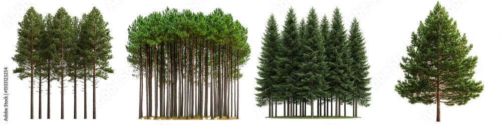 Fototapeta premium Diverse Pine Forests with Varying Rugged Bark Textures and Lush Green Foliage