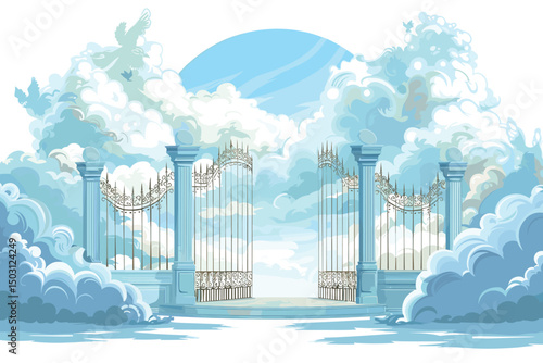 semi opened entrance to Gods paradise in sky illustration