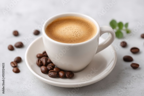Espresso Delight: A Serene Cup of Coffee with Roasted Beans
