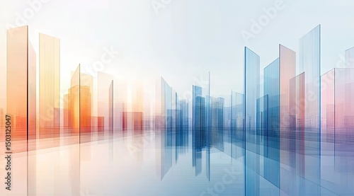 Colorful abstract city skyline reflected on water