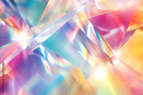 Crystal rainbow prism light effect creating a vibrant and colorful background filled with shimmering reflections and refracted light in a kaleidoscope of hues during daylight hours
