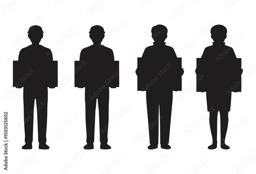 Silhouette Illustrations of Four People Carrying Packages Delivery, Teamwork, and Transportation Concepts Silhouette Illustrations of Four People Carrying Packages Delivery, Teamwork, and Transportation Concepts