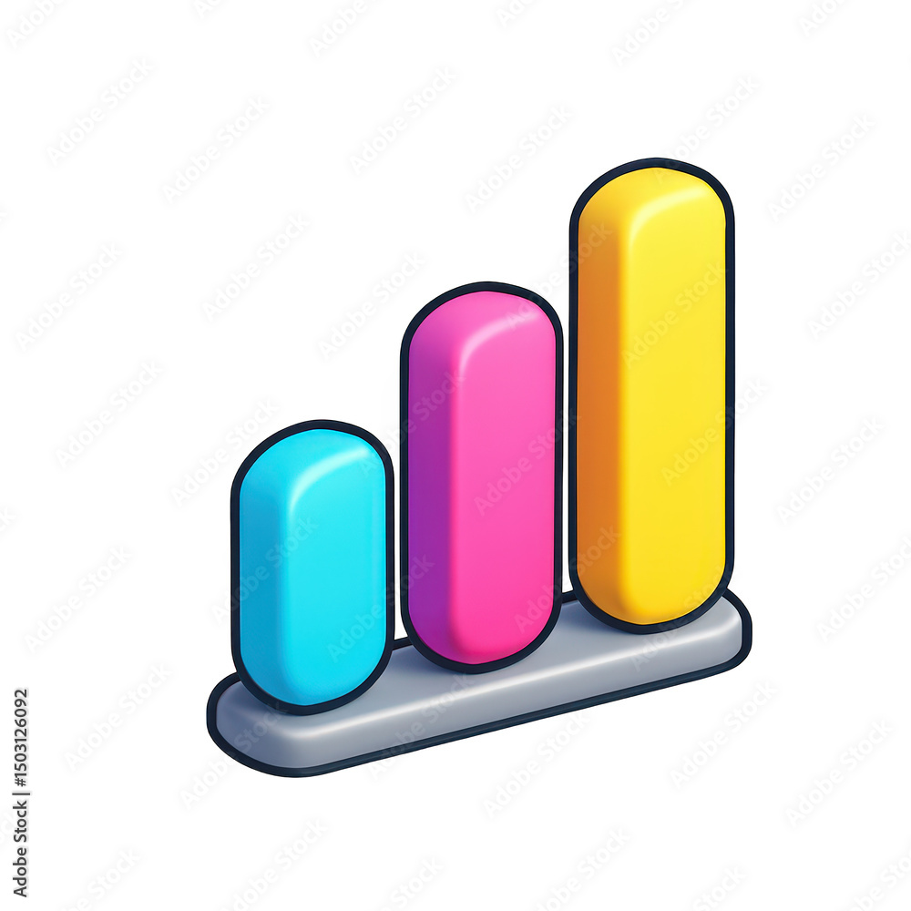 Colorful 3D Bar Graph Icon. Growth Chart Colorful 3D Bar Graph Icon. Growth Chart