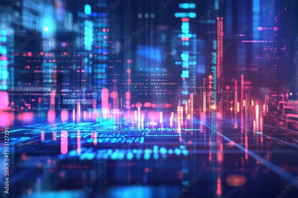 Visualizing data-driven insights with vibrant digital elements and intricate patterns that represent information flow in a futuristic setting Visualizing data-driven insights with vibrant digital elements and intricate patterns that represent information flow in a futuristic setting