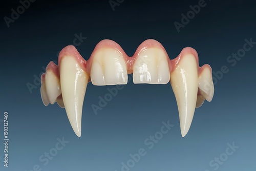 Complete set of vampire teeth fangs against a blue gradient background