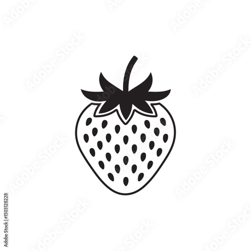 Minimal Strawberry Icon Bold Silhouette Vector on White.