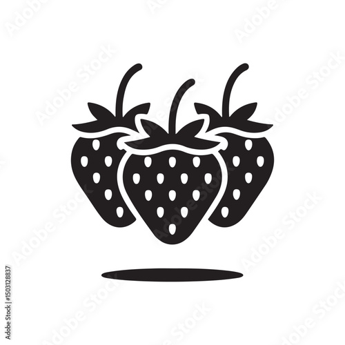 Strawberry Silhouette Vector Icon Black and White Fruit Design.