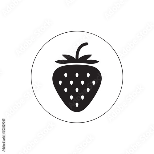 Minimal Strawberry Icon Bold Silhouette Vector on White.