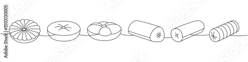Set of plump pillows one line continuous drawing. Fluffy pillows for sleeping. Vector illustration.