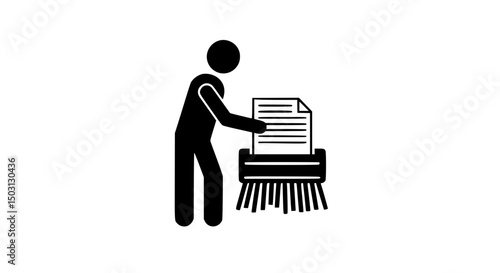 Man destroys a document with a shredder icon
