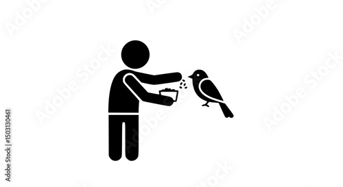 Hand feeding bird black and white icon