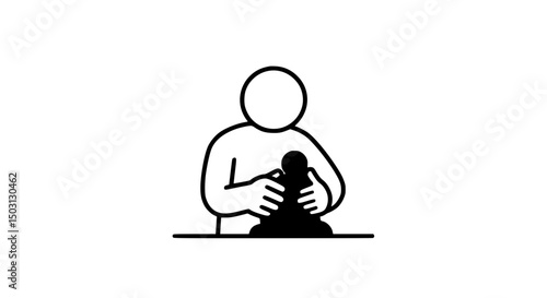 Man shaping clay black and white icon